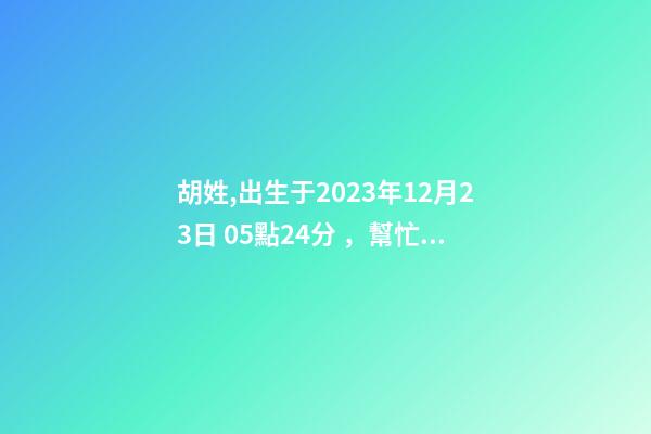 胡姓,出生于2023年12月23日 05點24分，幫忙八字測算并起名